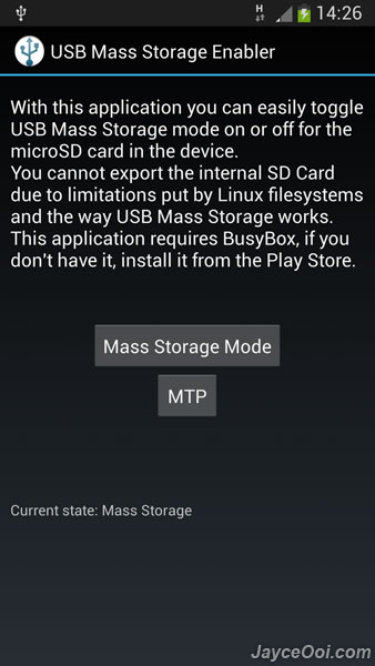 USB mass storage on Samsung Galaxy S4